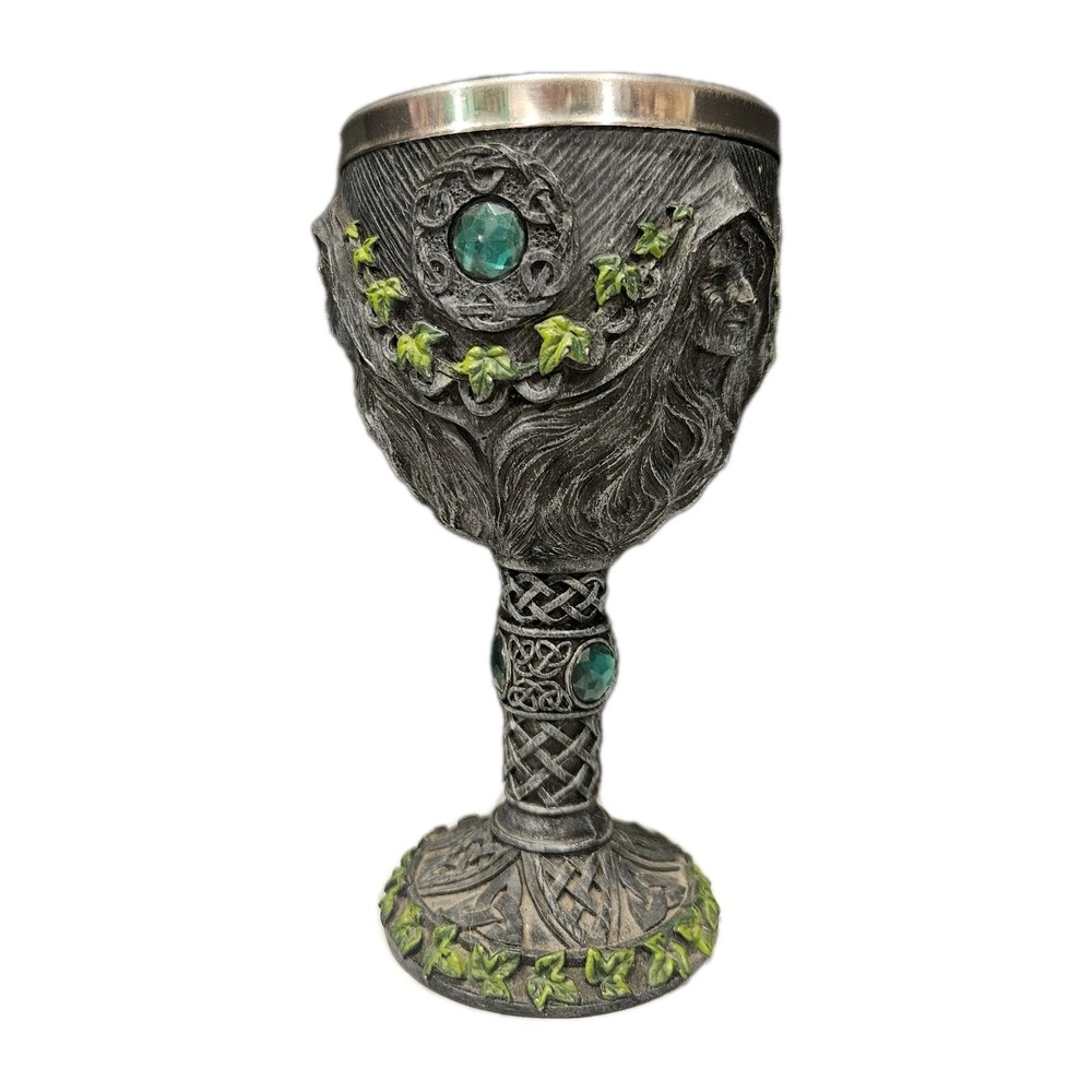 Gothic Fantasy Resin Goblet w Stainless Steel Insert Medieval‎ Witchy Cup Green